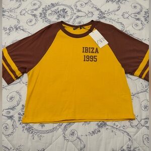 Zara  Yellow and Brown Ibiza 1995 Raglan Tee